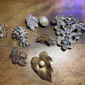 Elegant Gold and Silver Leaf Brooch/Earrings, Journal Charms